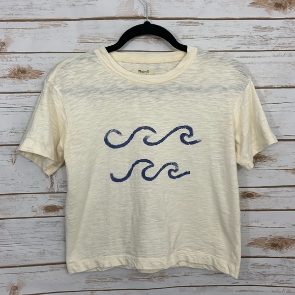 Madewell Tops - Madewell Cream Cropped Blue Wave Cropped Top